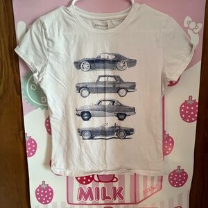 White Crop Top with Blue Car Design
